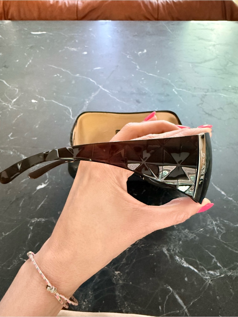 Vintage y2k CHANEL Brown Gradient Shield Sunglasses with Silver Logo Accent - Picture 9 of 13